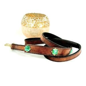 Aquamarine & Brown Leather Leash, 4 ft.